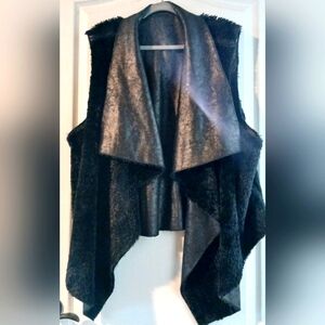 🍁VINTAGE Vegan Fur/ Faux Cow Hide Reversible Open Vest Size 2X✨️